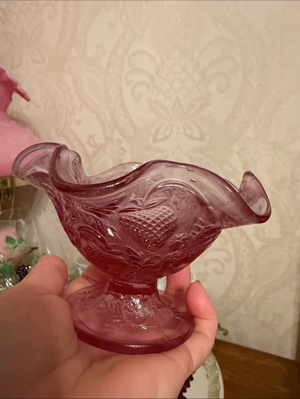 vintage Fenton Inverted Strawberry Ruffled Sherbet Dish